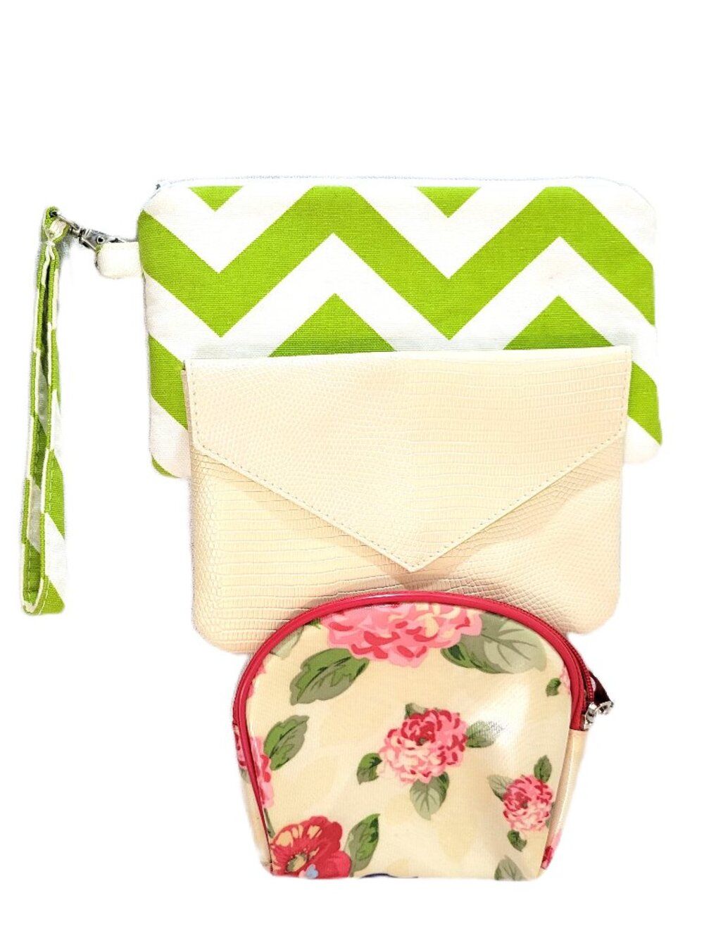 Set of 3 Pouches: Jenna Lou Chevron Wristlet, Ipsy, and Floral Pouches